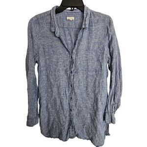 Garnet Hilll Easy Linen Shirt Lagenlook Coastal Grandma Button Up Size M Beachy